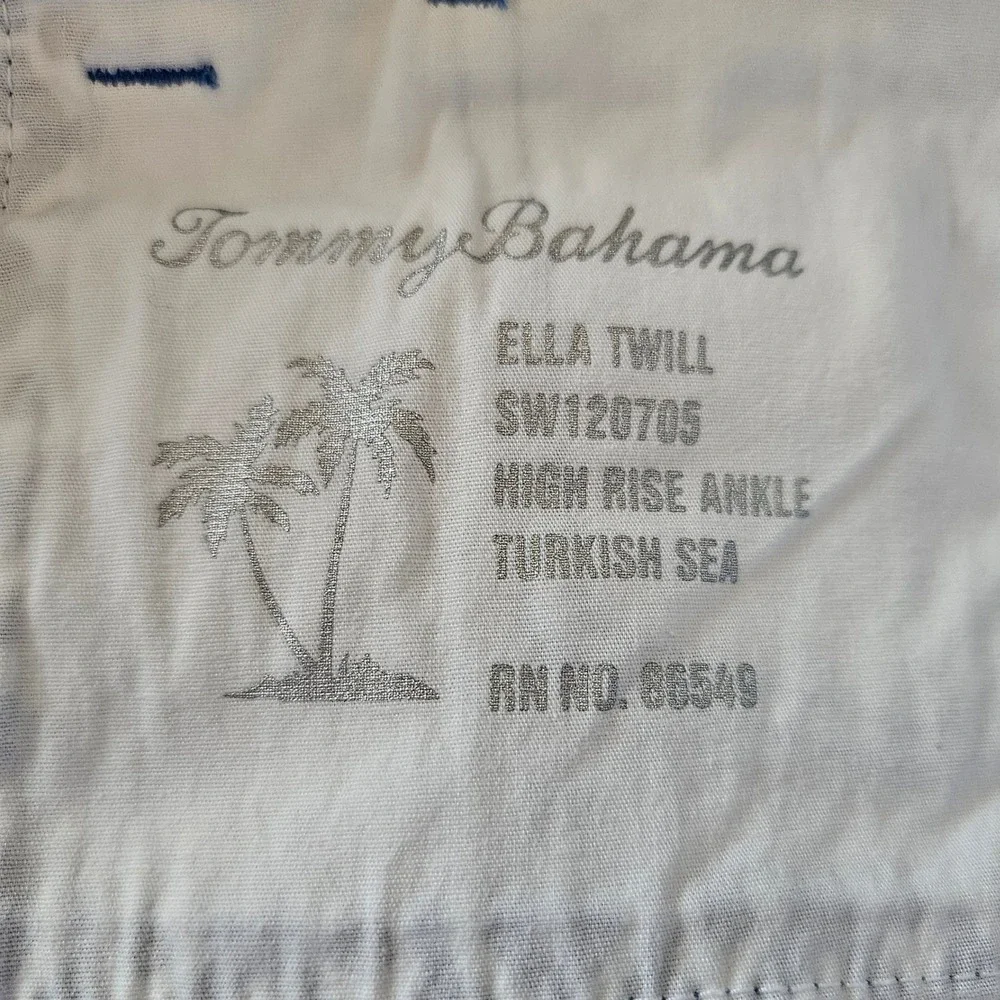 Tommy Bahama Ella Twill High Rise Ankle Pants Turkish Sea Blue Diamond Print 14